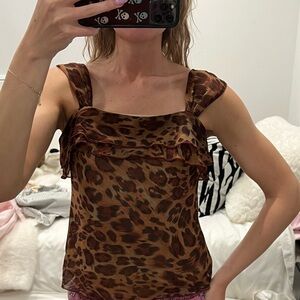 Leopard Print Ruffle Sleeveless Top Y2K